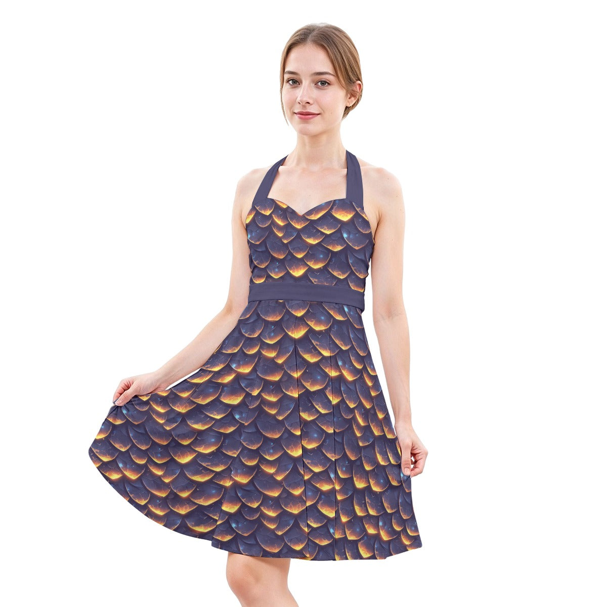Animal Print - Dragon - Women's Halter Vintage Pocket Dress
