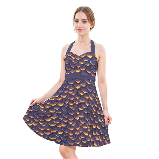 Animal Print - Dragon - Women's Halter Vintage Pocket Dress