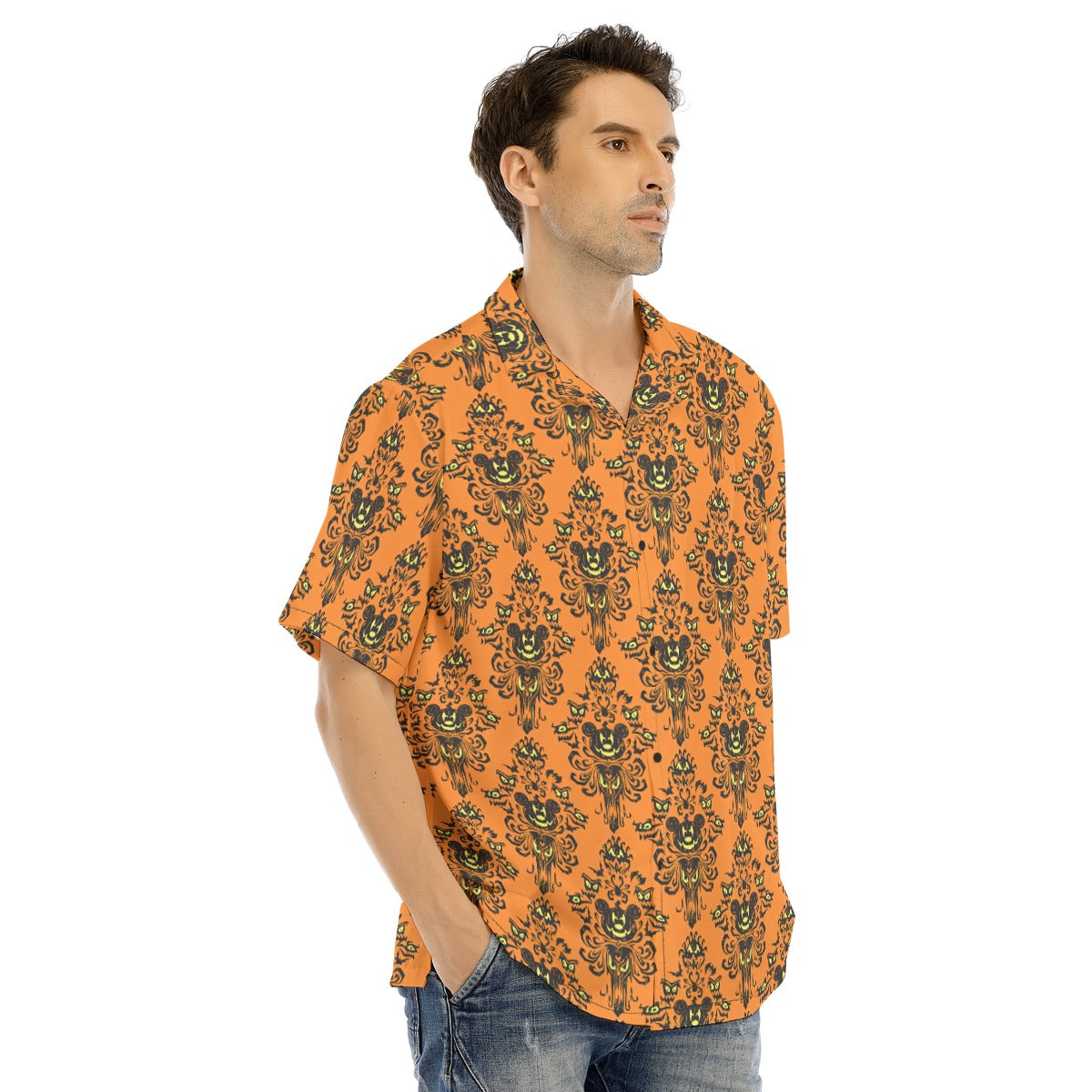 Haunted Halloween Mansion Wallpaper - Men's Hawaiian Button Up Shirt