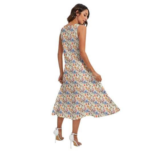 Woodland Friends Sketchched - Women’s Diagonal Pocket Midi Dress