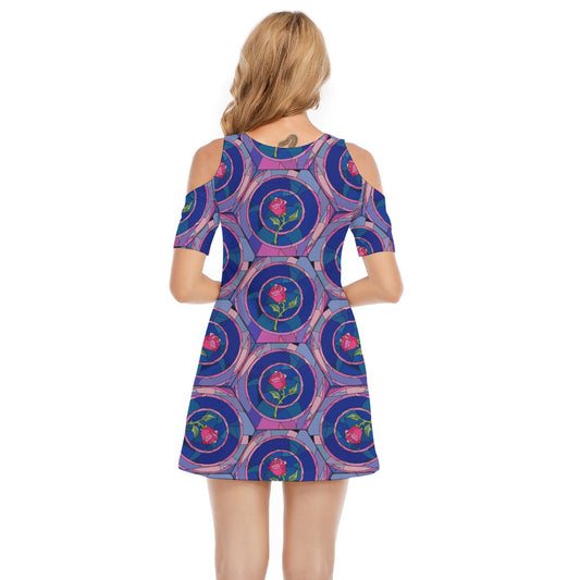 Enchanted Rose Stained Glass - Women's Cold Shoulder Cotton Dress