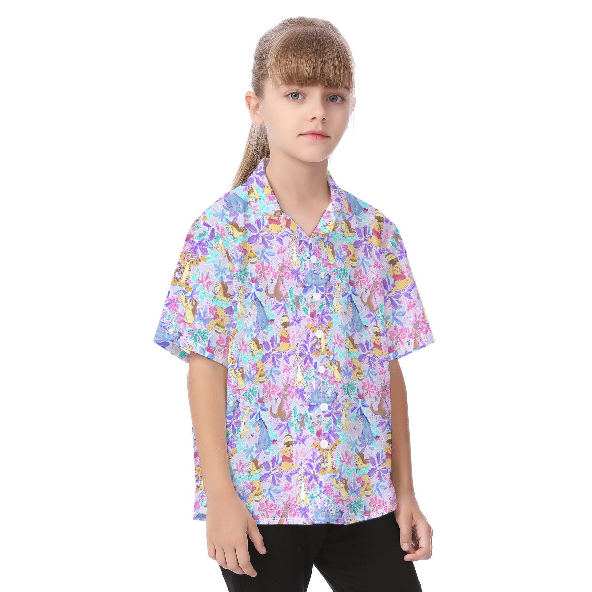 Storybook Friends in Bloom - Kid's Hawaiian Button Up Shirt