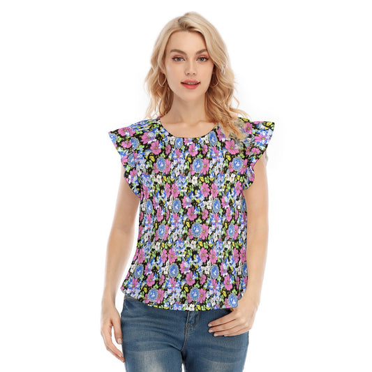Garden Whimsy - Vintage Mouse Romance - Women’s Flutter Sleeve Top