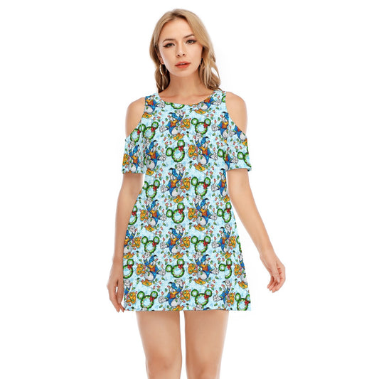 Duck’s Holiday Lights Tangleghts - Women's Cold Shoulder Cotton Dress