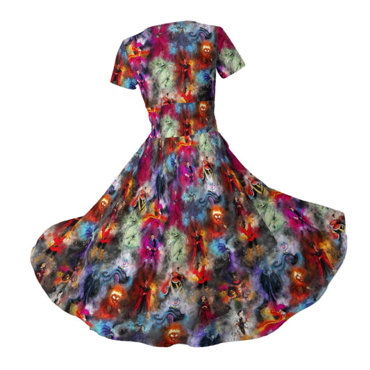 Watercolor Wicked Villains - Women's V-Neck Ruched Midi Dress