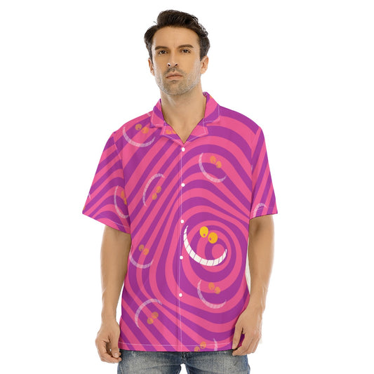 Whimsical Grinning Stripes - Men's Hawaiian Button Up Shirt
