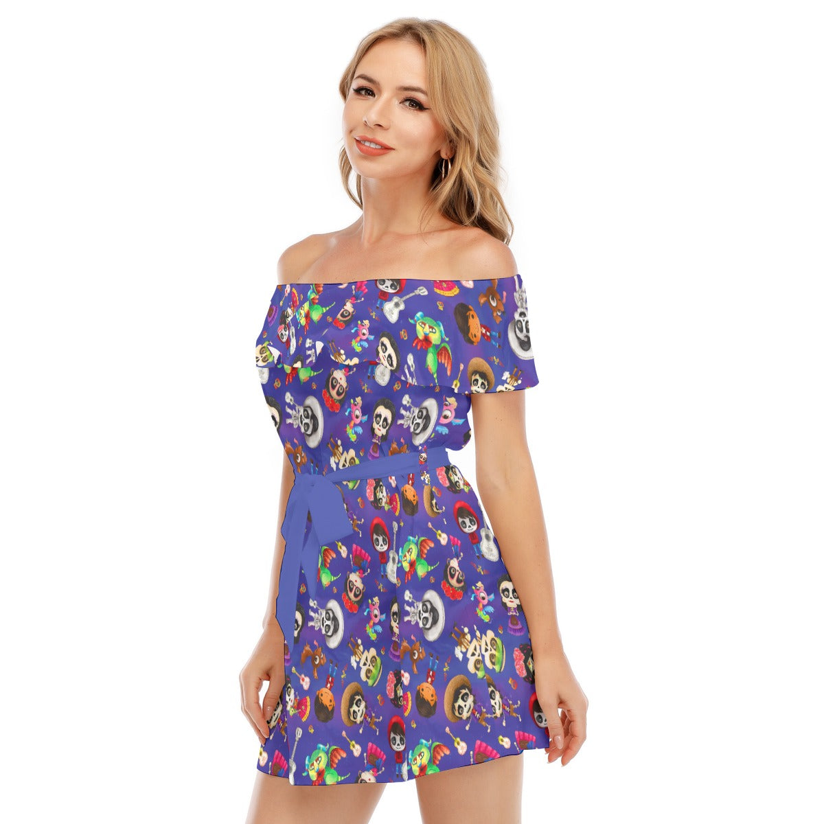 Poco Loco Día de Muertos - Women's Off-shoulder Ruffle Dress