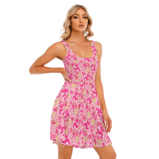 Fruitimals - Raspberry Foxes - Women's Sleeveless Pocket Skater Dress
