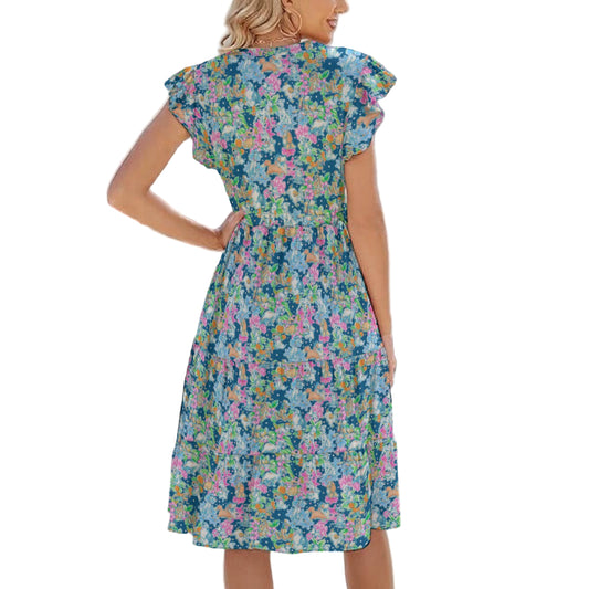 Tropical Paws & Petals - Beloved Dogs - Women's Tiered Pocket Midi Dress
