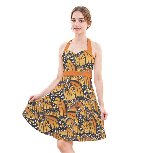 Animal Print - Monarch Butterfly - Women's Halter Vintage Pocket Dress