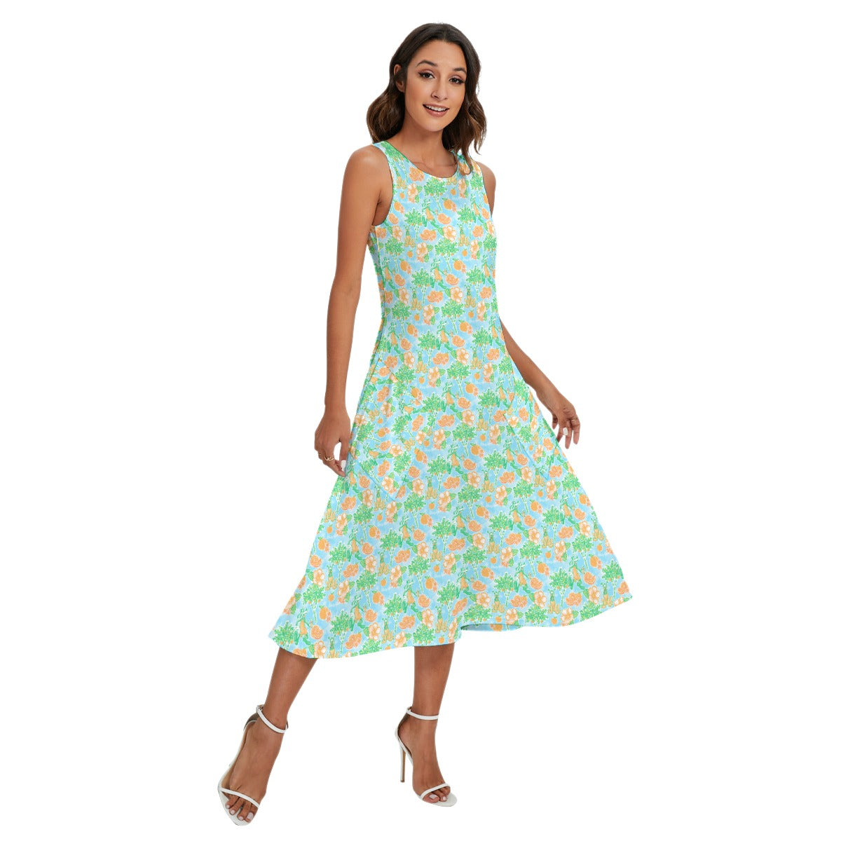 Neon Tangerine Island Pals - Women's Diagonal Pocket Midi Dress  Rainbow  Rules