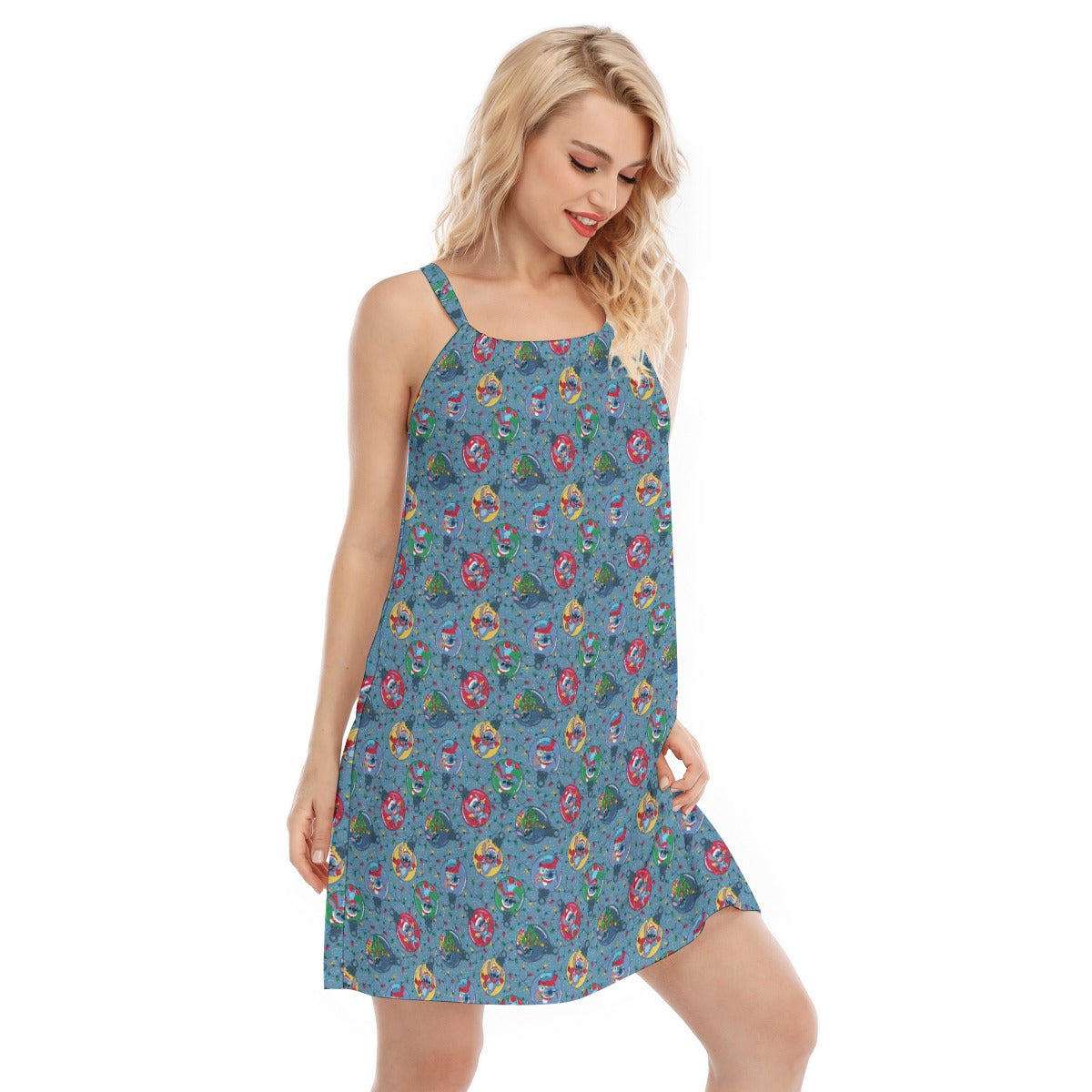 Holiday Baubles with Mischievous Blue Alien - Women’s Adjustable Sundress