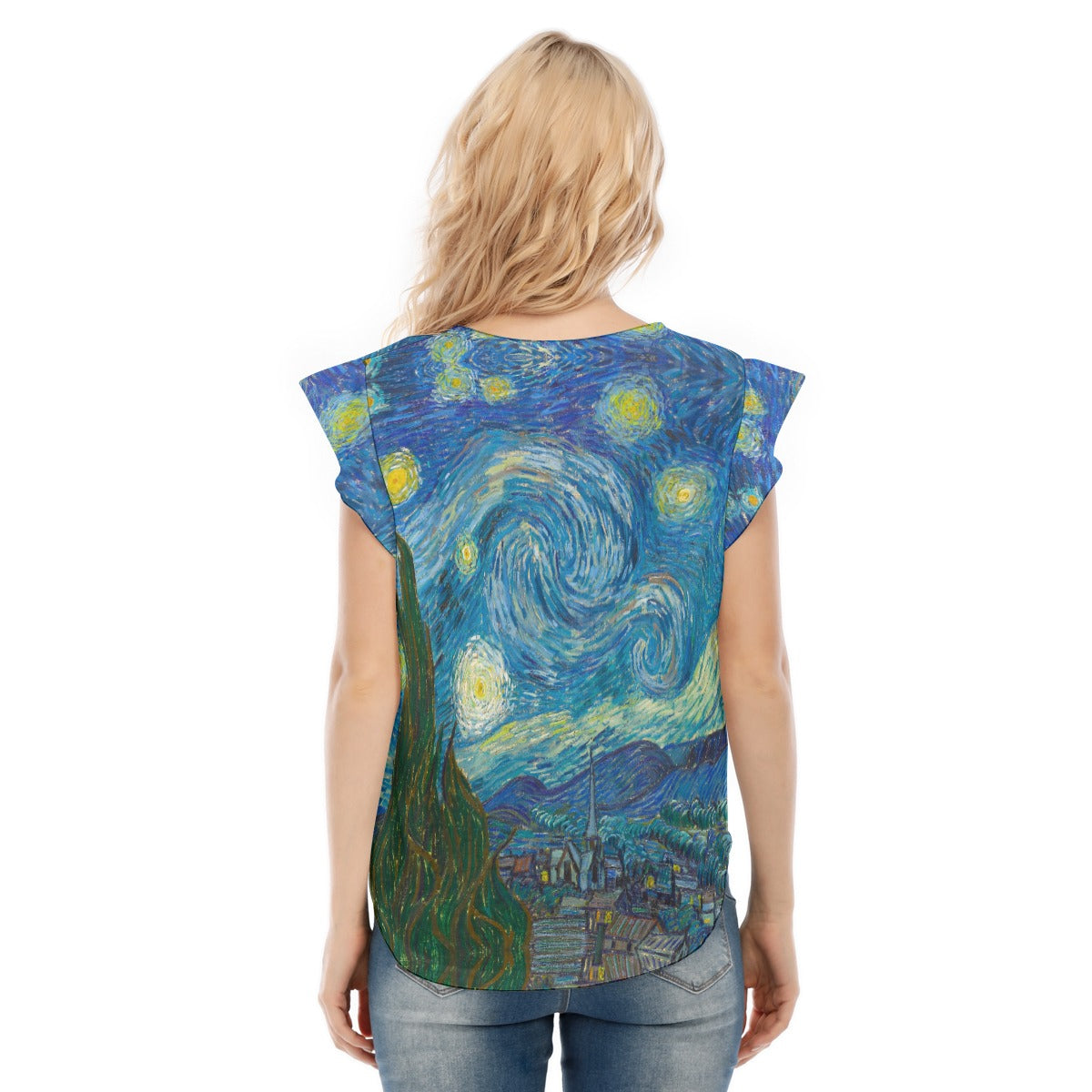 Van Gogh Starry Night - Women’s Flutter Sleeve Top