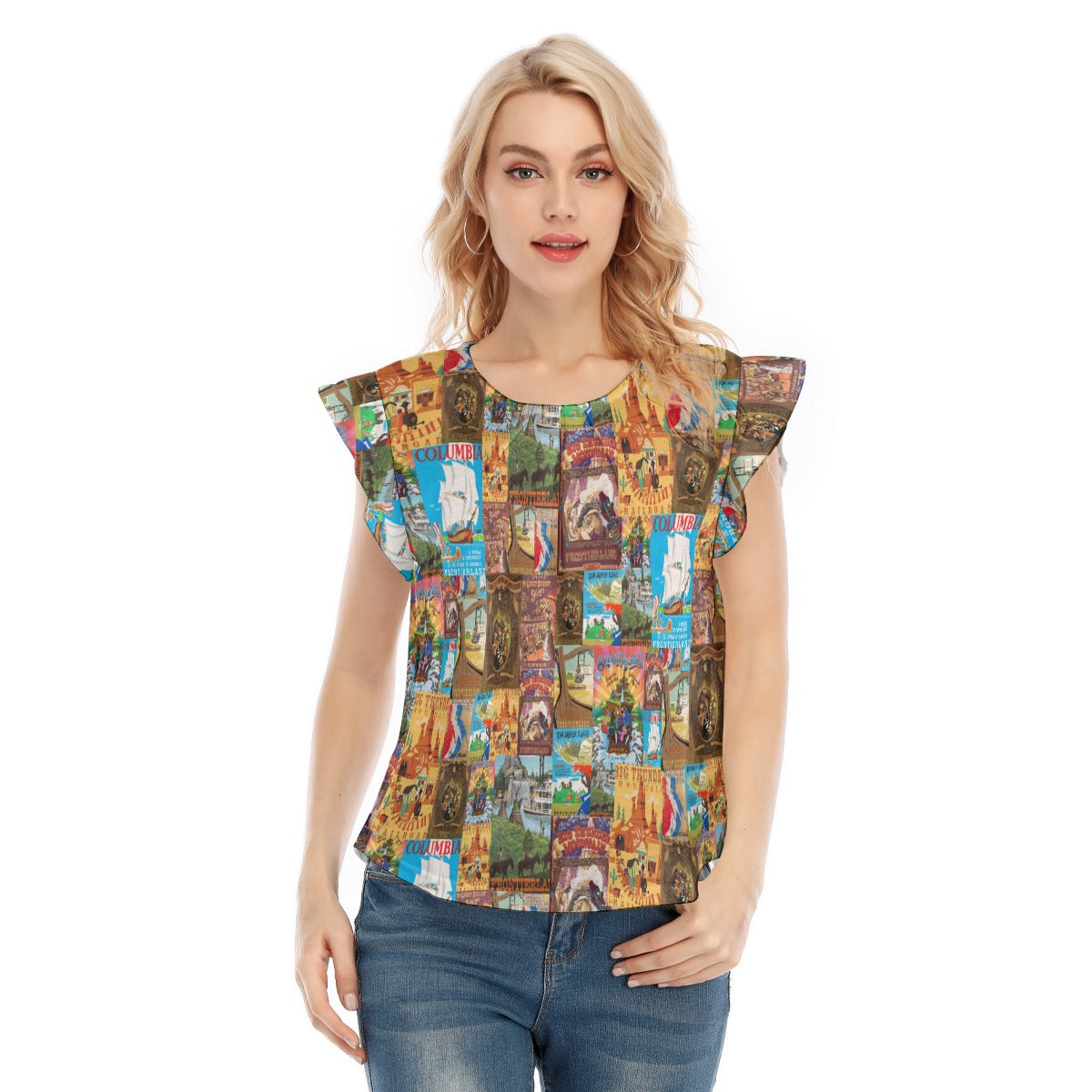 Vintage Frontier Ride Posters - Women’s Flutter Sleeve Top