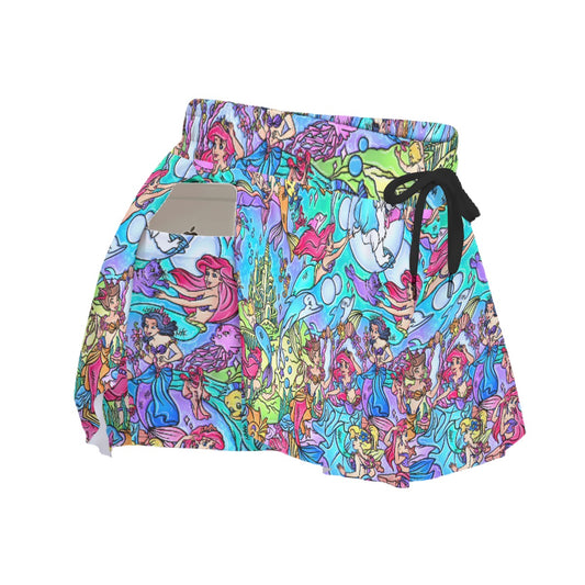 Under the Sea Storybook Scenes - Women's Flowy Pocket Shorts
