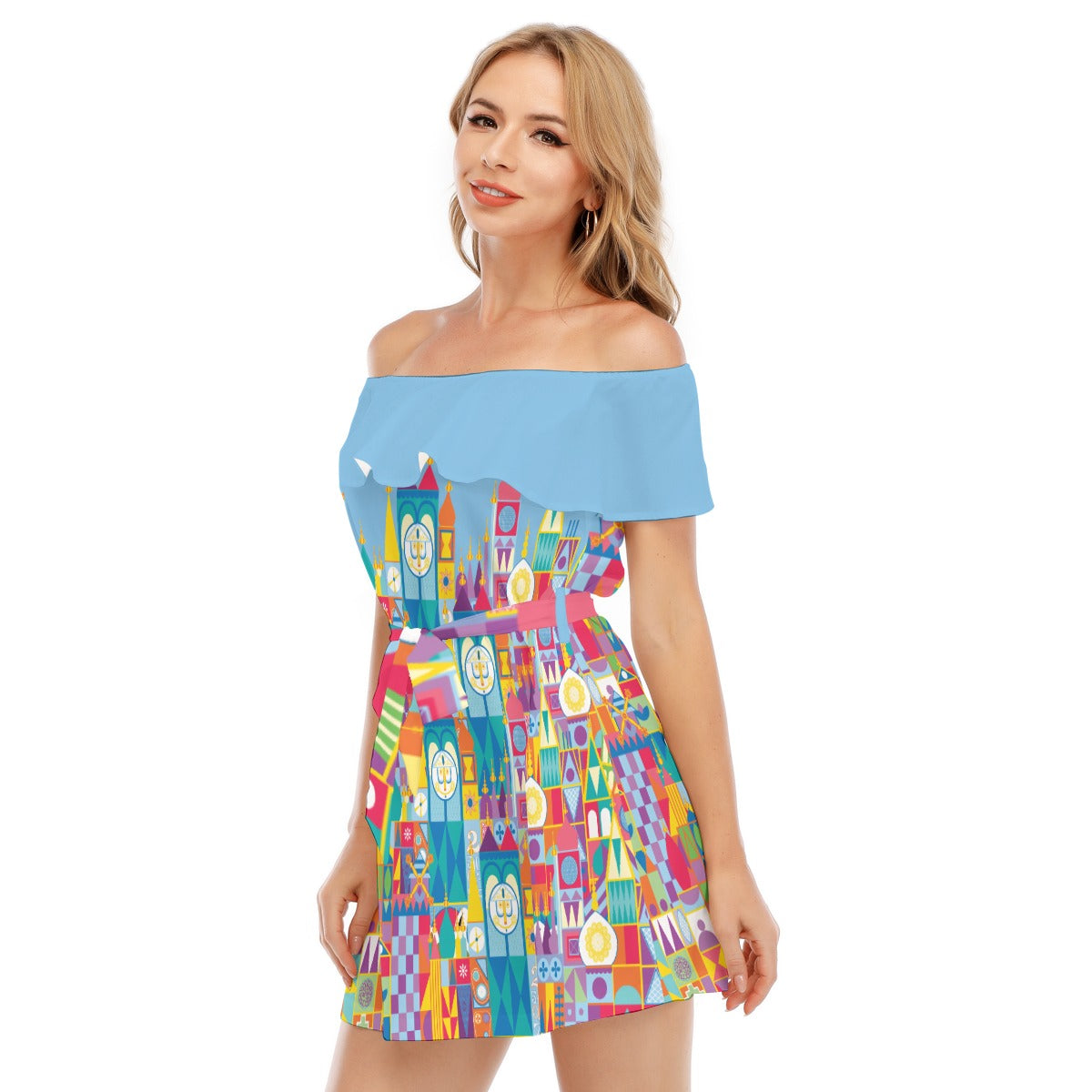 Whimsical World Facade - Women's Off-shoulder Ruffle Dress