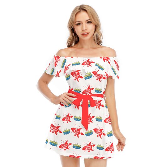 Galactic Rocket Party - Women's Off-shoulder Ruffle Dress