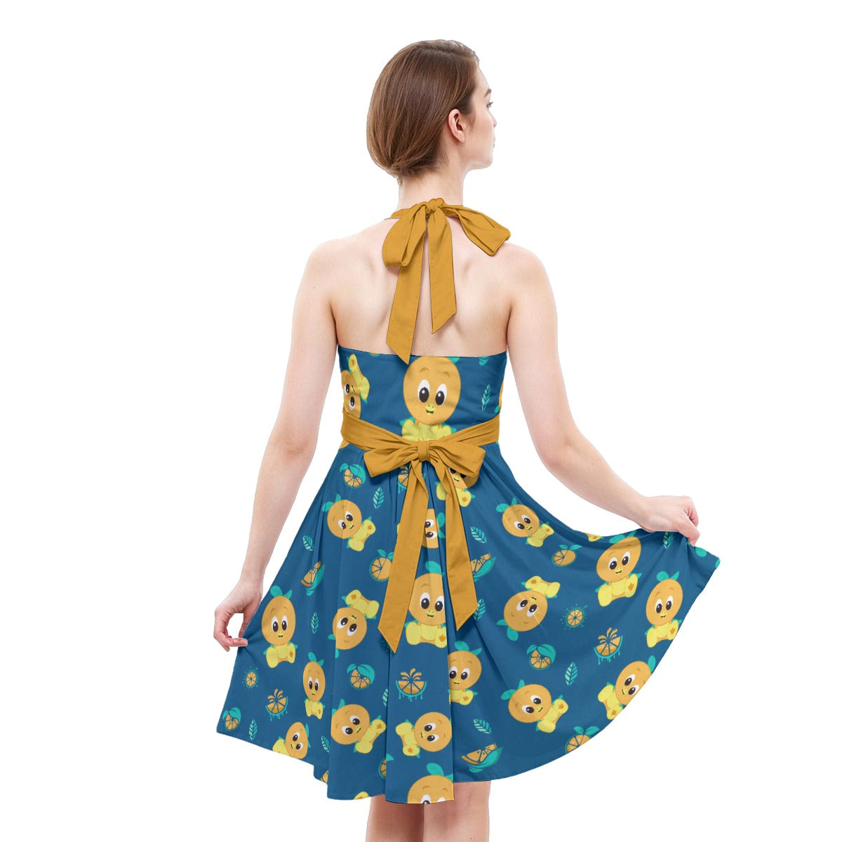 Cheerful Citrus Bird - Women's Halter Vintage Pocket Dress