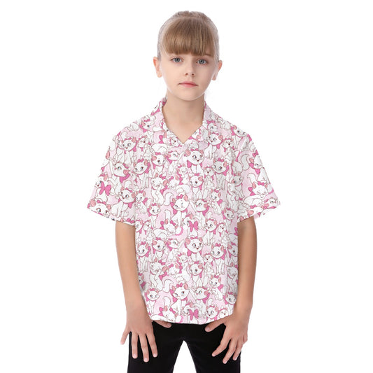 Sweet Kitten with Pink Bow - Kid's Hawaiian Button Up Shirt
