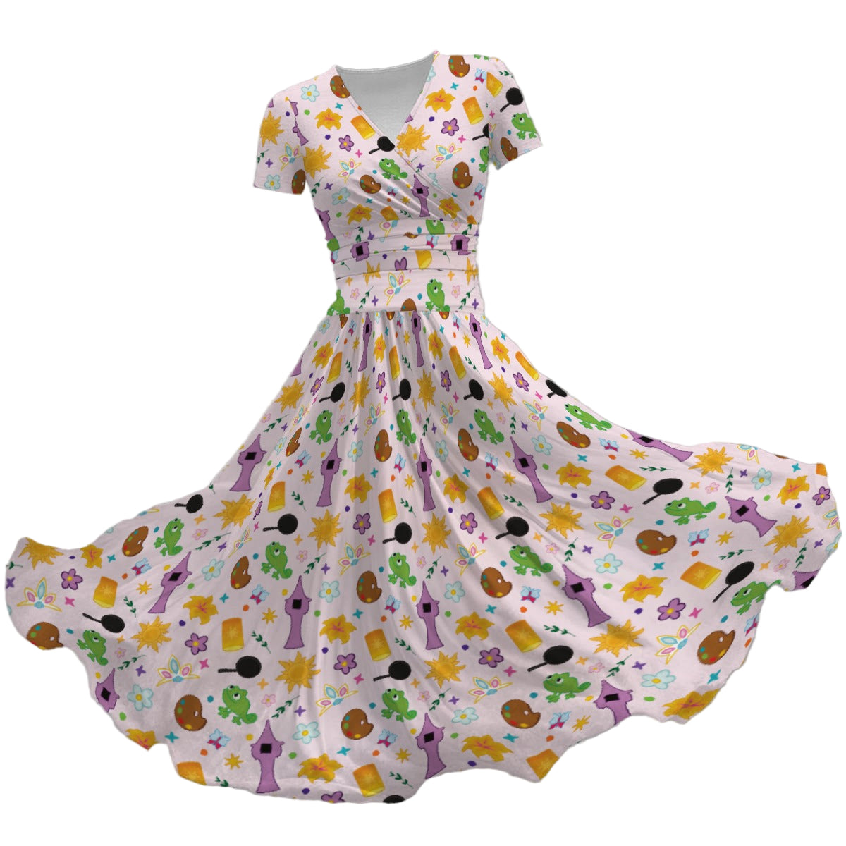 Long Hair Princess Icons - Women's V-Neck Ruched Midi Dress