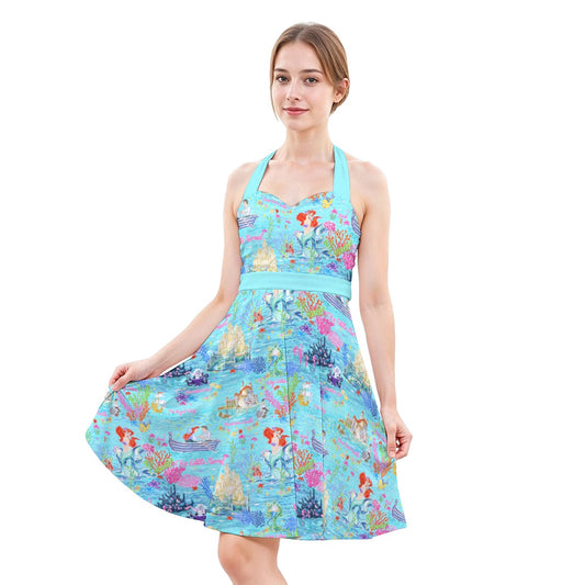 Ocean Wonderland Dreams - Women's Halter Vintage Pocket Dress