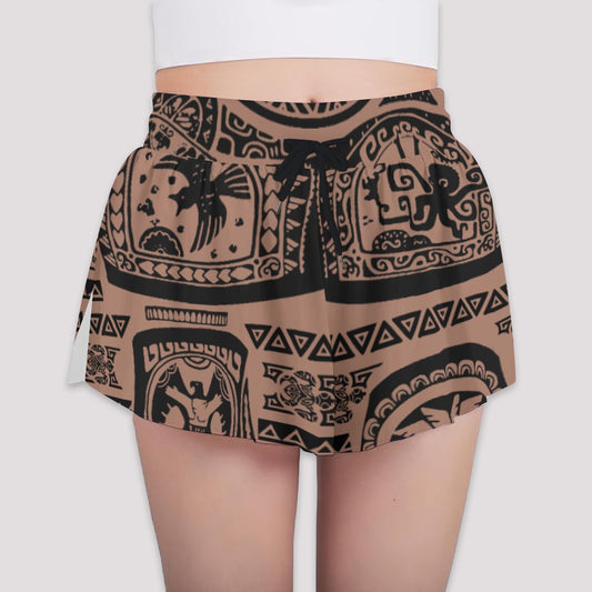 Polynesian Tattoo Motifs - Girls’ Flowy Pocket Shorts