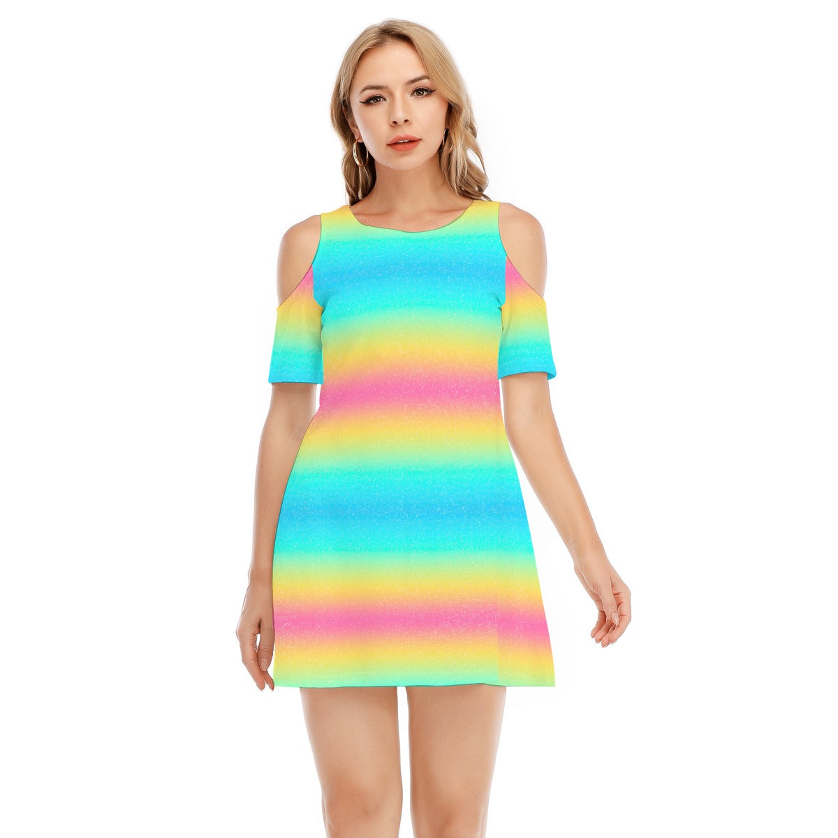 Rainbow Ombre - Women's Cold Shoulder Cotton Dress