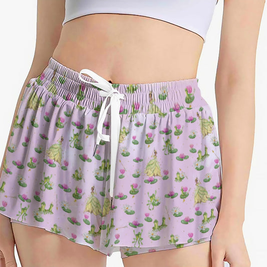 Watercolor Bayou Princess & FrogFrog - Women's Flowy Pocket Shorts