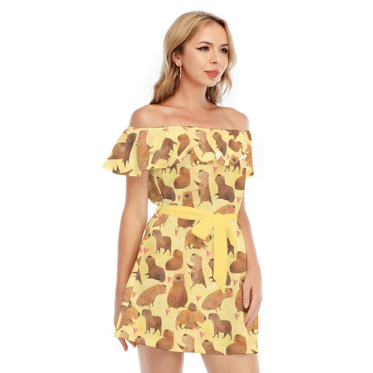 Capybara Love - Women's Off-shoulder Ruffle Dress