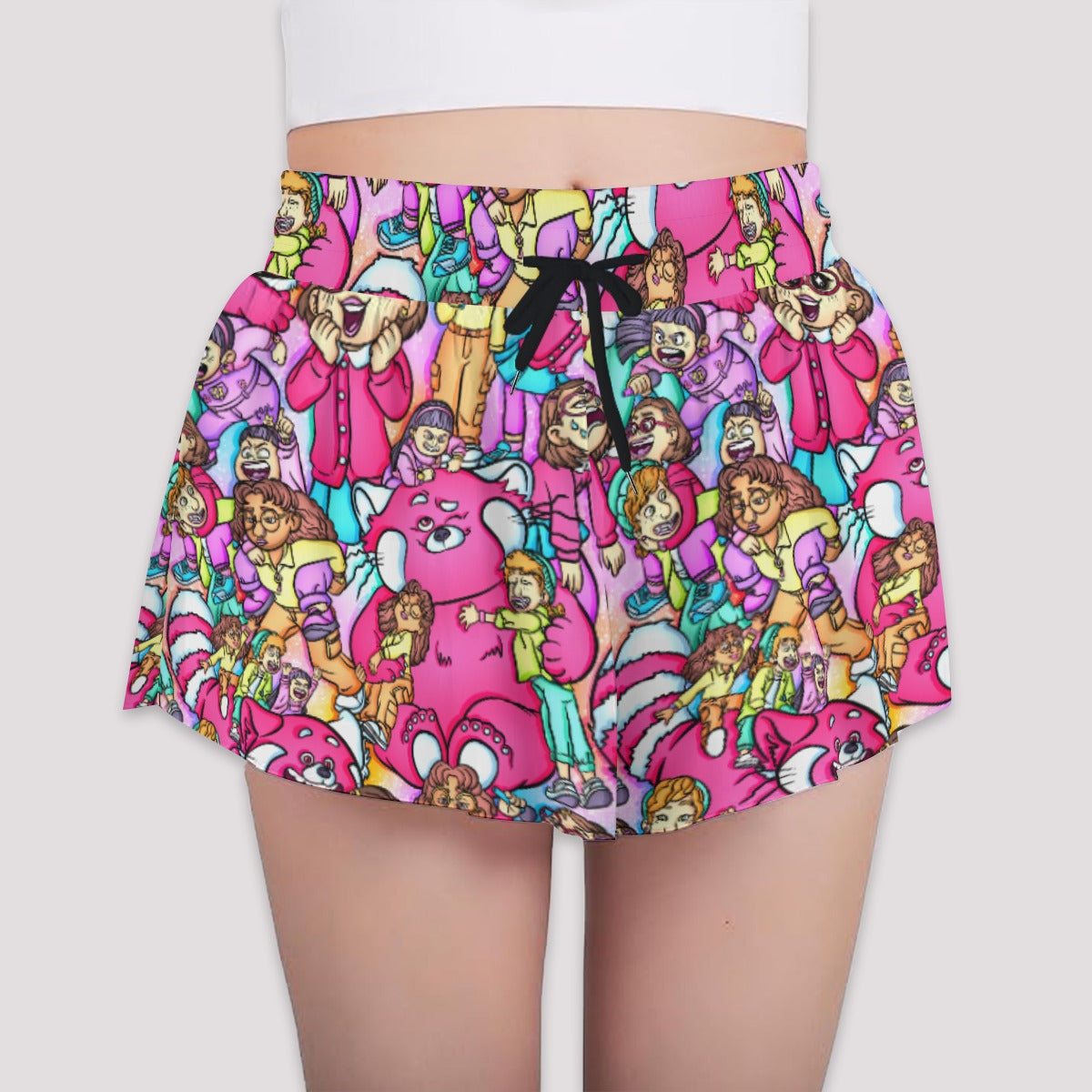 Red Panda Chaos Scenes - Girls’ Flowy Pocket Shorts