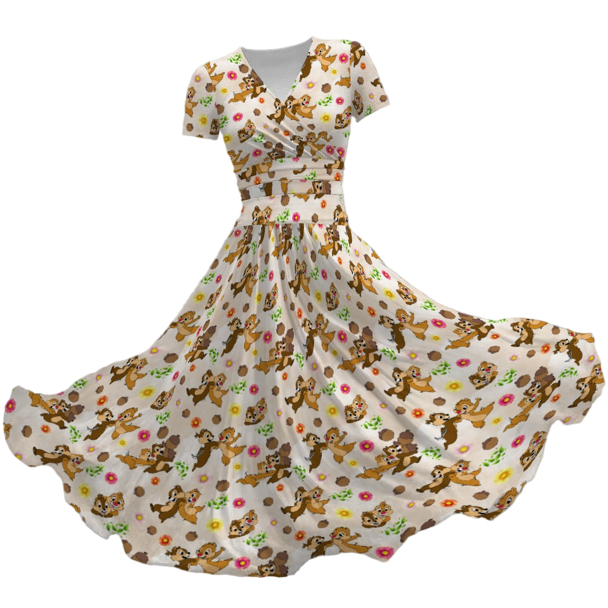 Cheeky Chipmunk Duo - Women's V-Neck Ruched Midi Dress