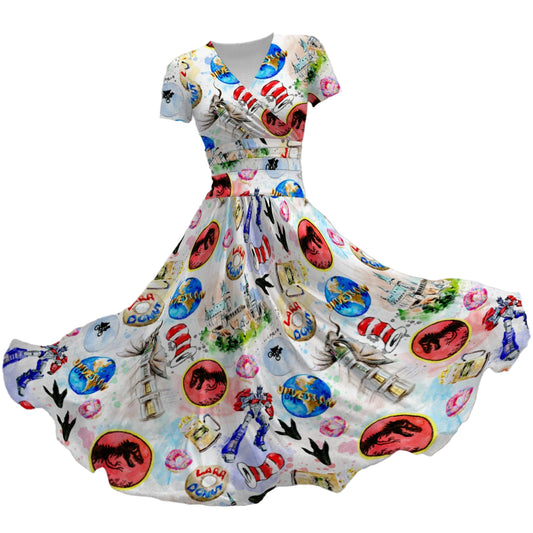 A Universal Adventure - Women's V-Neck Ruched Midi Dress