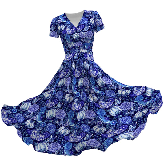 Fairytale Florals – Royal Ball - Women's V-Neck Ruched Midi Dress