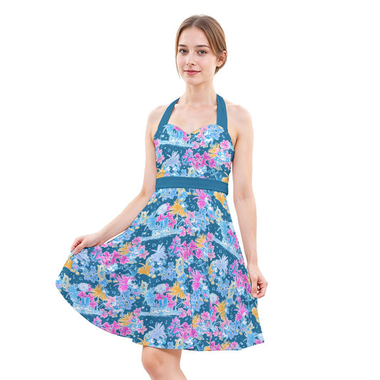 Bright Tropical Whimsy - Vintage Steamboat Captain - Women's Halter Vintage Pocket Dress