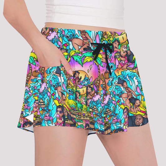 Ohana Island Storybook Scenes - Girls’ Flowy Pocket Shorts