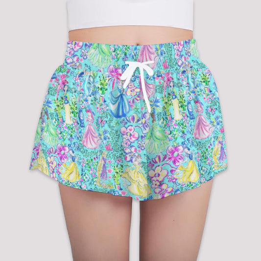 Bright Tropical Princess - Royal Garden Mashup - Girls’ Flowy Pocket Shorts