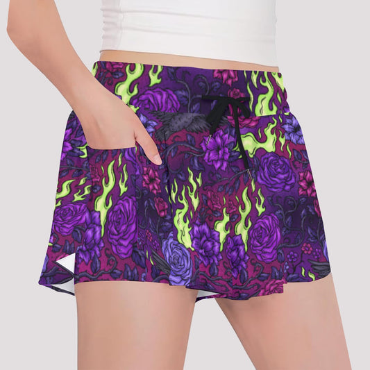 Fairytale Florals - Dark Enchantress - Girls’ Flowy Pocket Shorts