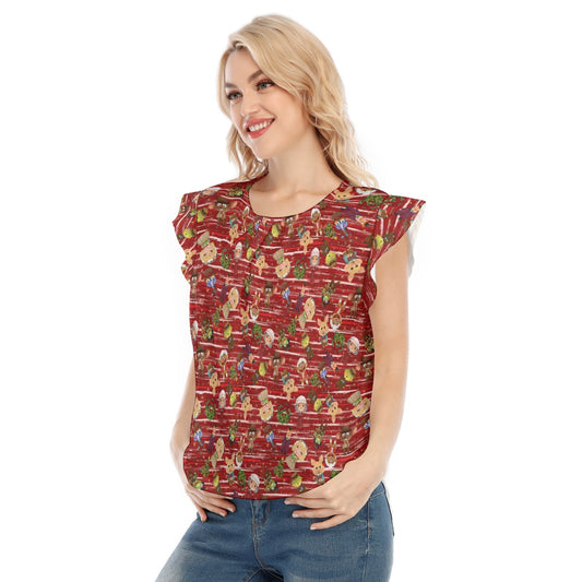 A Very Festive Puppet Christmas - Women’s Flutter Sleeve Top