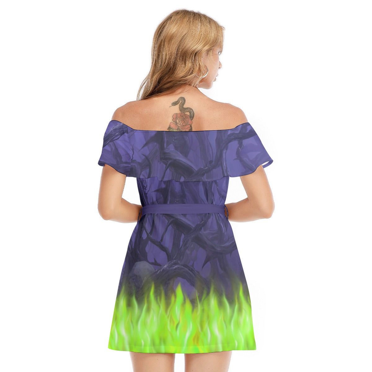 Enchanted Thorn Forest - Women's Off-shoulder Ruffle Dress