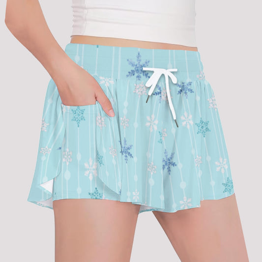 Ice Queen Snowflake Pattern - Girls’ Flowy Pocket Shorts