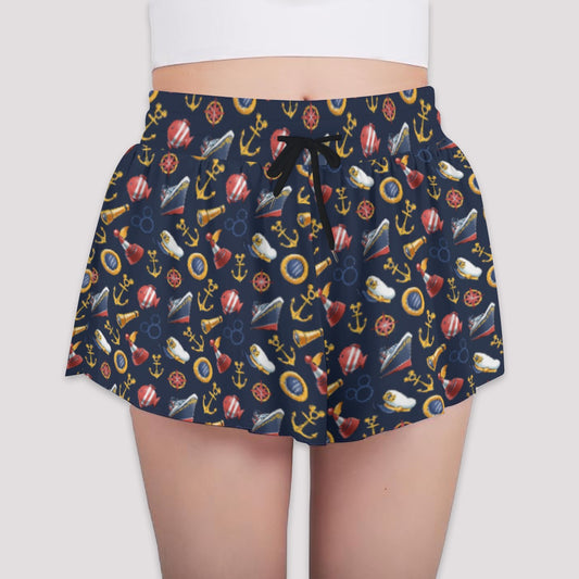 Mouse Ear Nautical Icons - Girls’ Flowy Pocket Shorts