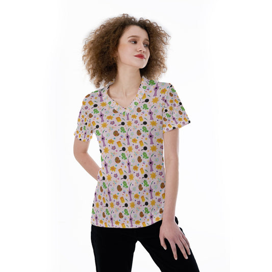 Long Hair Princess Icons - Women's Short Sleeve V-Neck T-Shirt