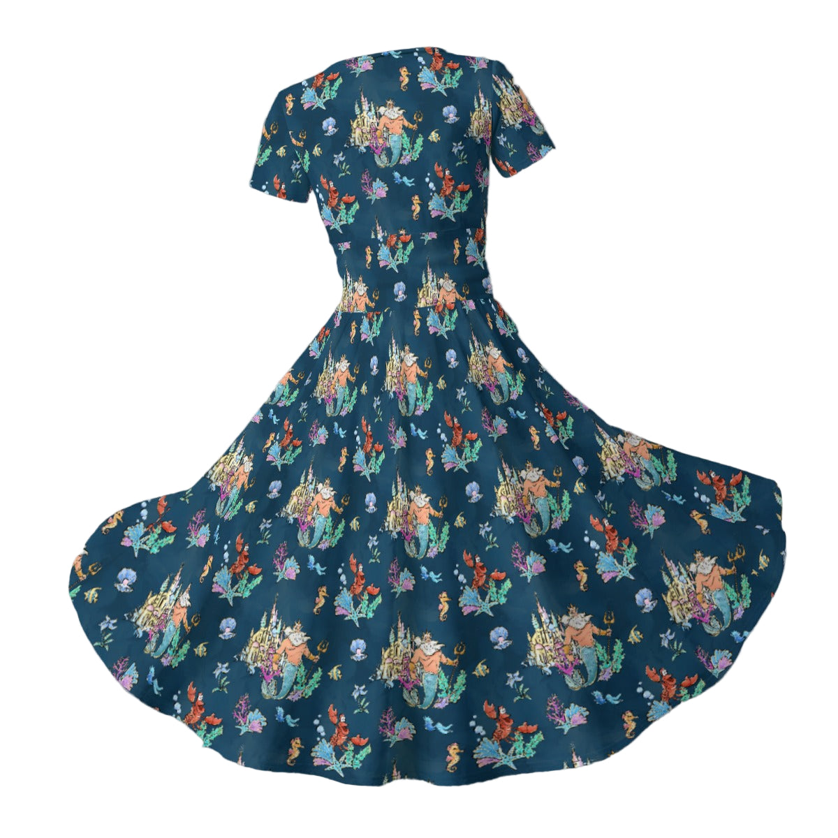 Whimsical Sea King and Crab - Women's V-Neck Ruched Midi Dress