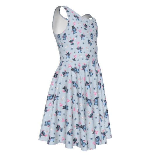 Happy Blue Alien - Kid's Sleeveless Skater Dress