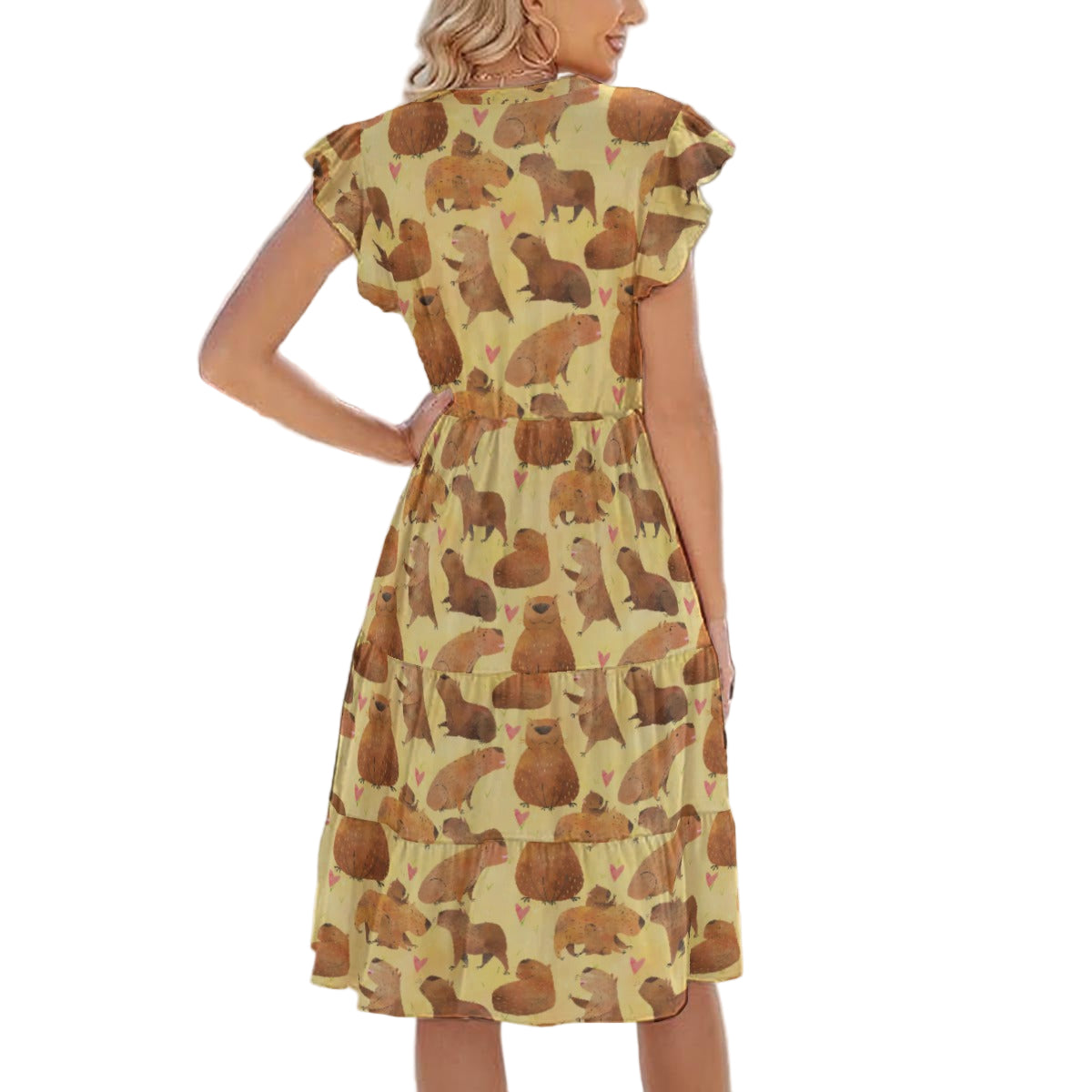 Capybara Love - Women's Tiered Pocket Midi Dress