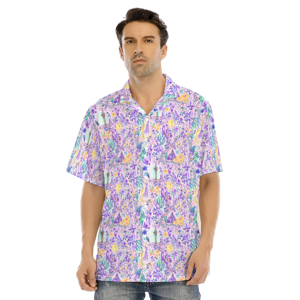 Bright Tropical Princess - Rapunzel - Men's Hawaiian Button Up Shirt