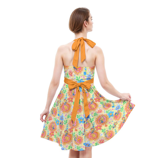 Buzzing Garden Buddy - Women's Halter Vintage Pocket Dress