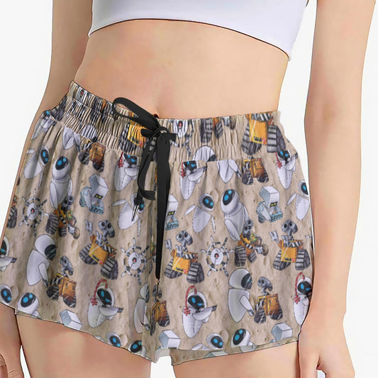 Robot Romance Sketchedched - Women's Flowy Pocket Shorts