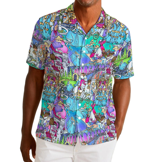 Glass Slipper Storybook Scenes - Men’s Cotton-Rich Button Up Shirt