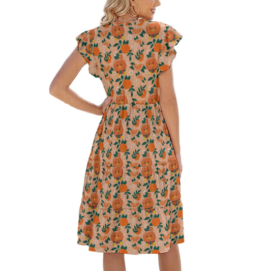 Juicy Citrus Friend - Women's Tiered Pocket Midi Dress